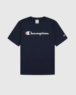 T-shirt in jersey di cotone con logo grande Blu Uomo