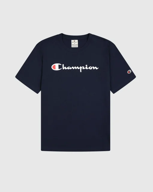 T-shirt in jersey di cotone con logo grande Blu Uomo
