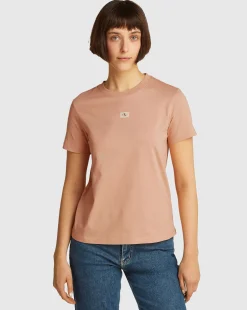 T-Shirt Label Regular Jersey Marrone Donna