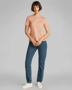 T-Shirt Label Regular Jersey Marrone Donna
