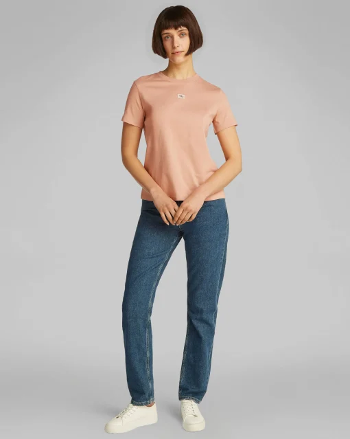 T-Shirt Label Regular Jersey Marrone Donna