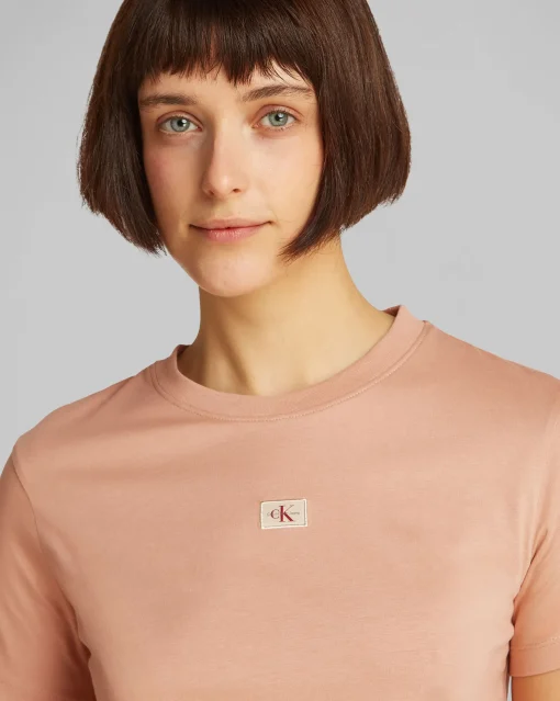 T-Shirt Label Regular Jersey Marrone Donna