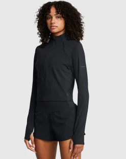 T-Shirt Manica Lunga Con Mezza Zip UA Launch Black Nero Donna
