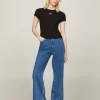 T-Shirt Slim Fit a Coste con Distintivo Nero Donna